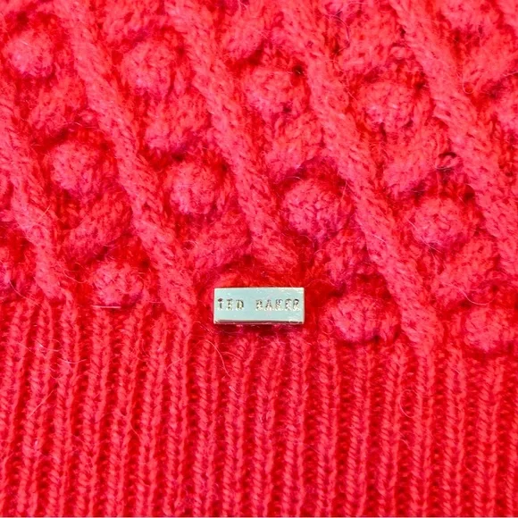 Ted Baker London Austenn Alpaca Wool Cable Knit Sweater Coral Red Top 1 XS-S - Picture 8 of 16